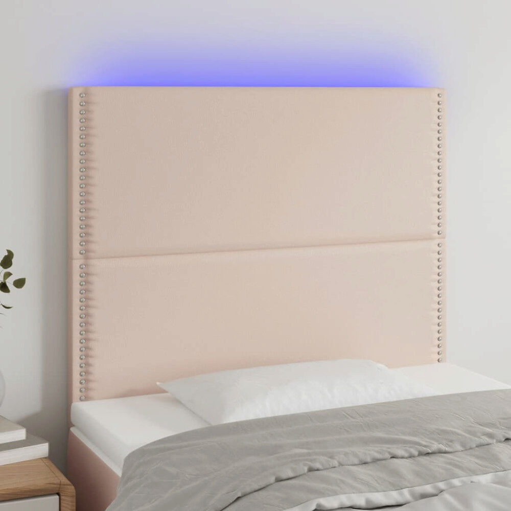 vidaXL Sänggavel LED cappuccino 90x5x118/128 cm konstläder