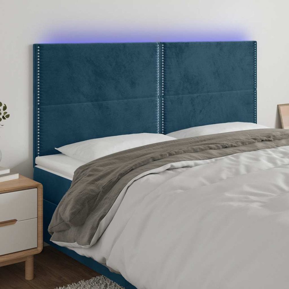 vidaXL Sänggavel LED mörkblå 200x5x118/128 cm sammet