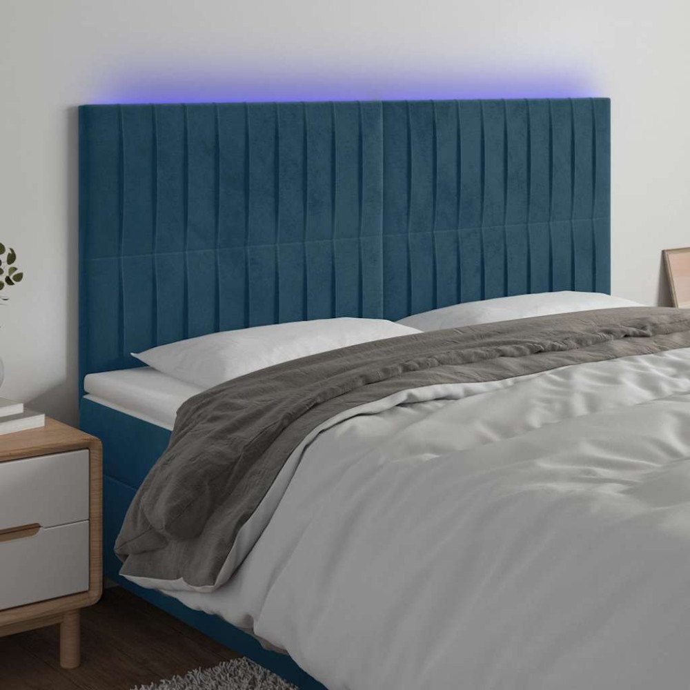 vidaXL Sänggavel LED mörkblå 200x5x118/128 cm sammet