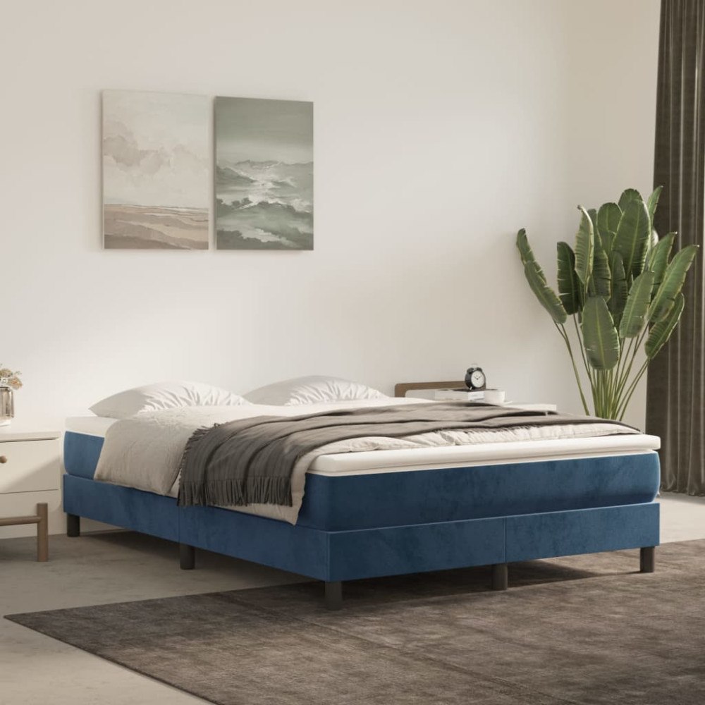 vidaXL Pocketresårmadrass medium mörkblå 140x200x20 cm sammet