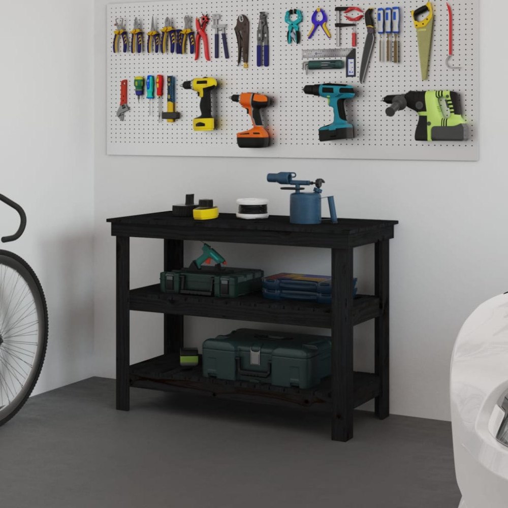 vidaXL Skobänk svart 110,5x50x80 cm massiv furu