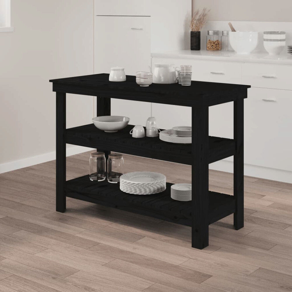 vidaXL Skobänk svart 110,5x50x80 cm massiv furu