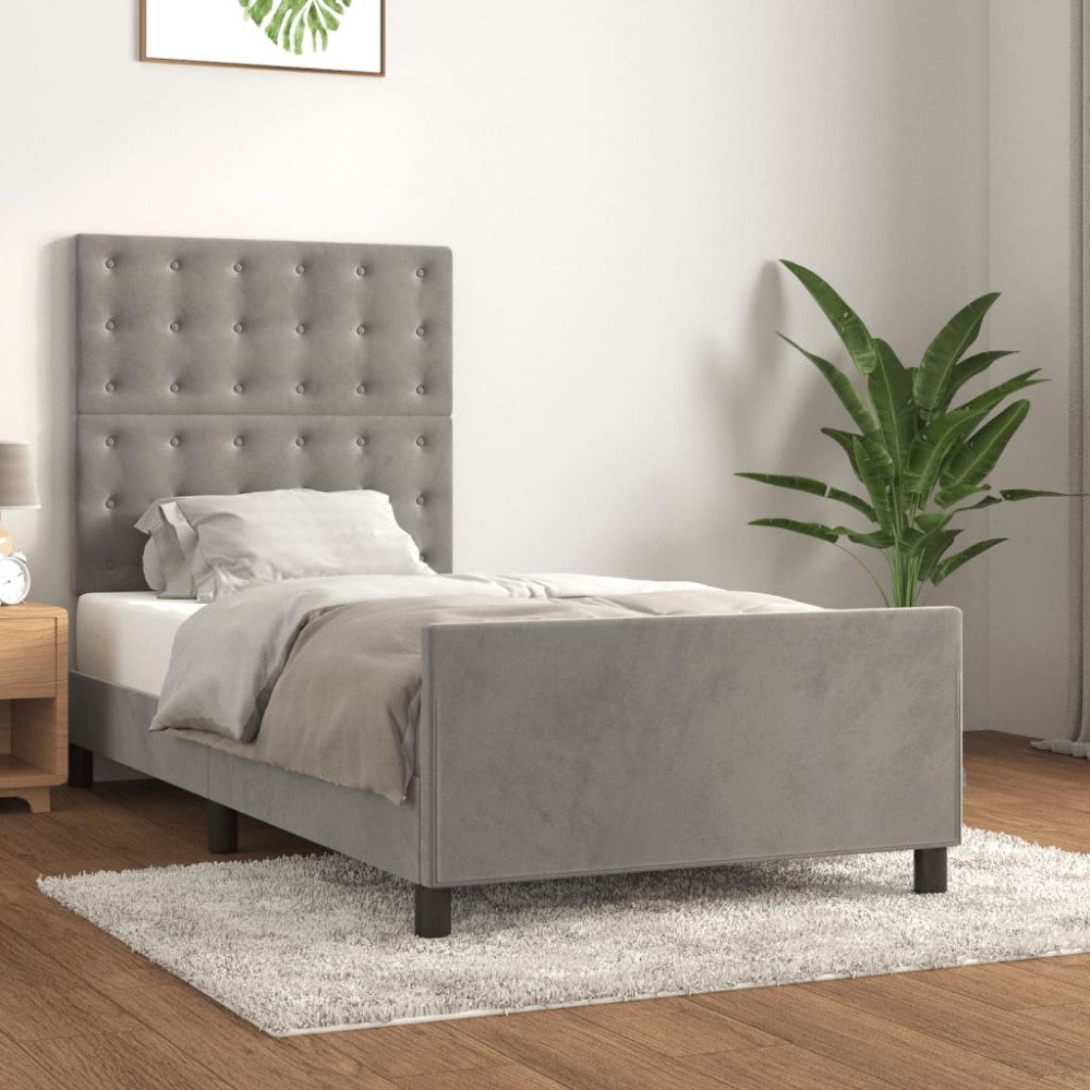 vidaXL Sängram utan madrass ljusgrå 90x190 cm sammet