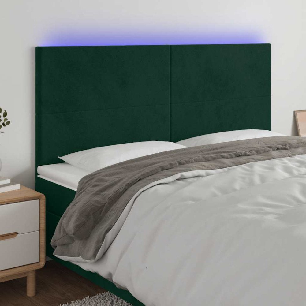 vidaXL Sänggavel LED mörkgrön 200x5x118/128 cm sammet
