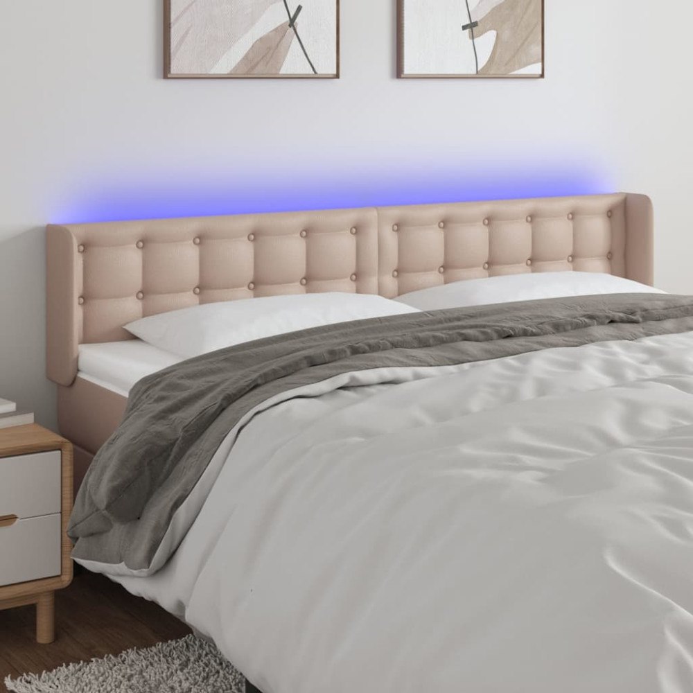 vidaXL Sänggavel LED cappuccino 163x16x78/88 cm konstläder