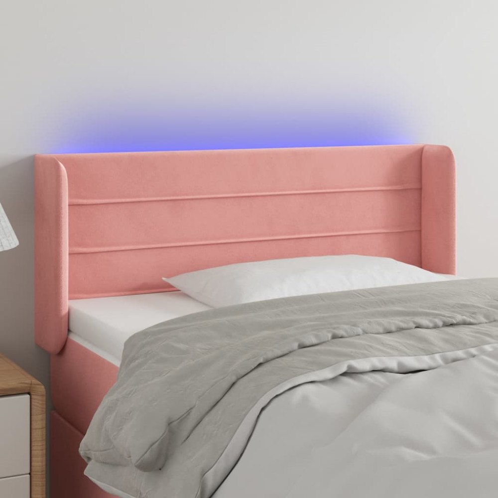 vidaXL Sänggavel LED rosa 103x16x78/88 cm sammet