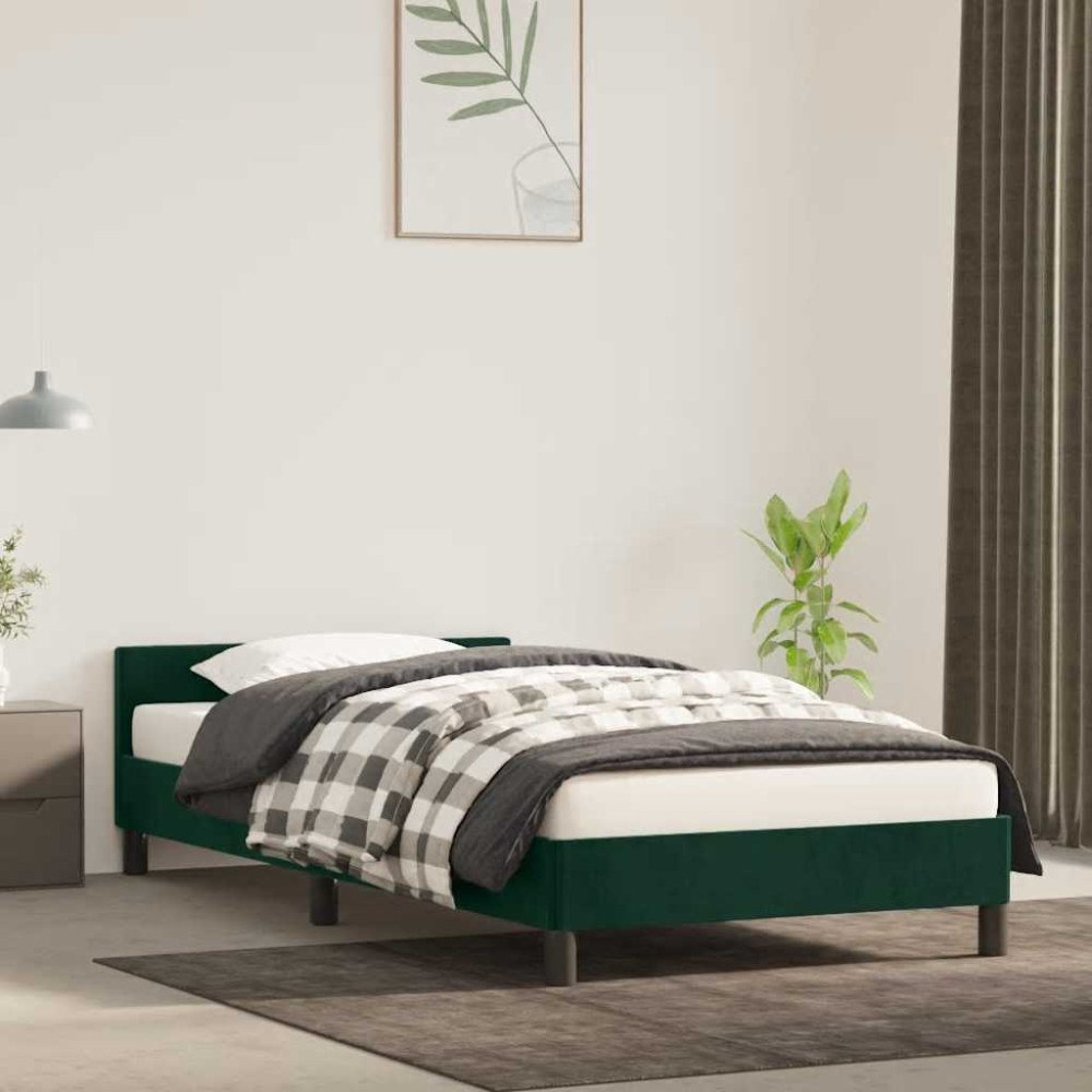 vidaXL Sängram utan madrass mörkgrön 90x200 cm sammet