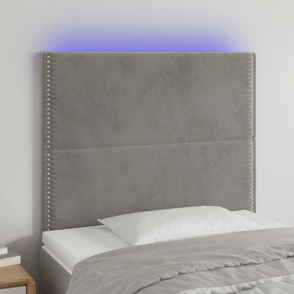 vidaXL Sänggavel LED ljusgrå 80x5x118/128 cm sammet