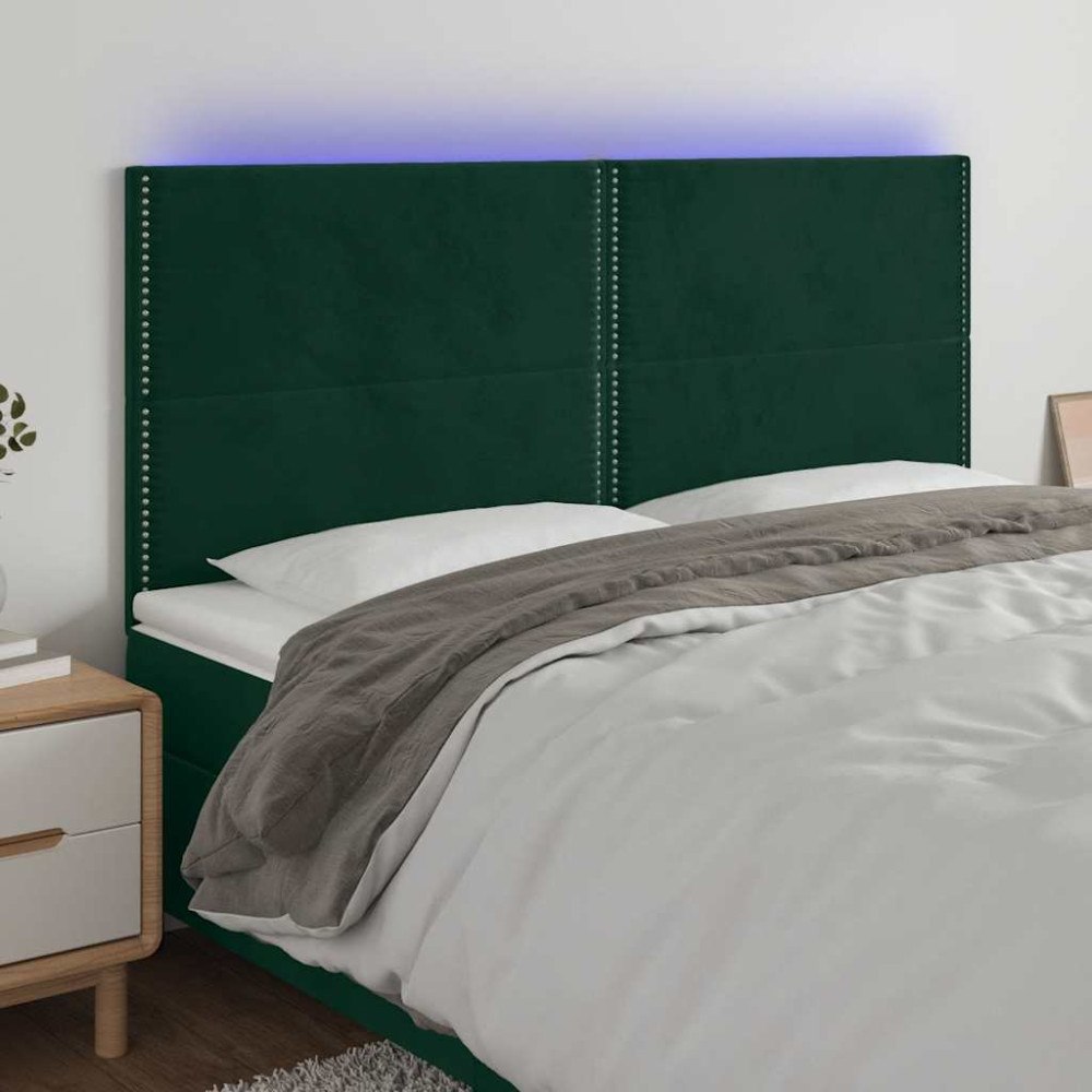 vidaXL Sänggavel LED mörkgrön 180x5x118/128 cm sammet