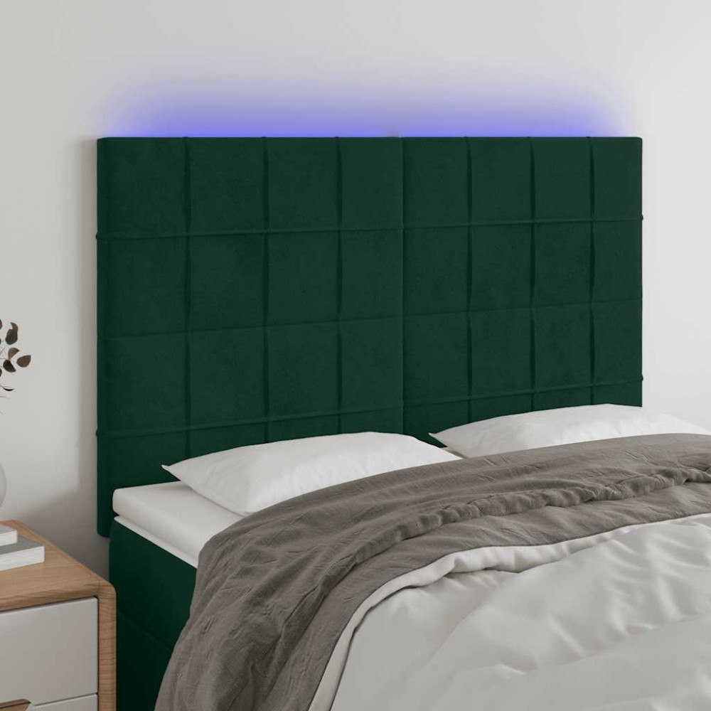 vidaXL Sänggavel LED mörkgrön 144x5x118/128 cm sammet