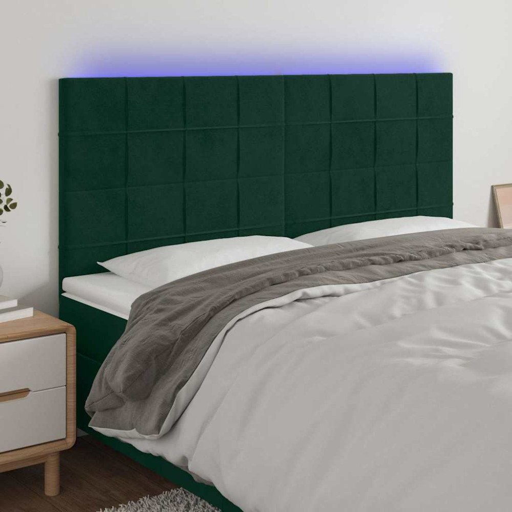 vidaXL Sänggavel LED mörkgrön 160x5x118/128 cm sammet