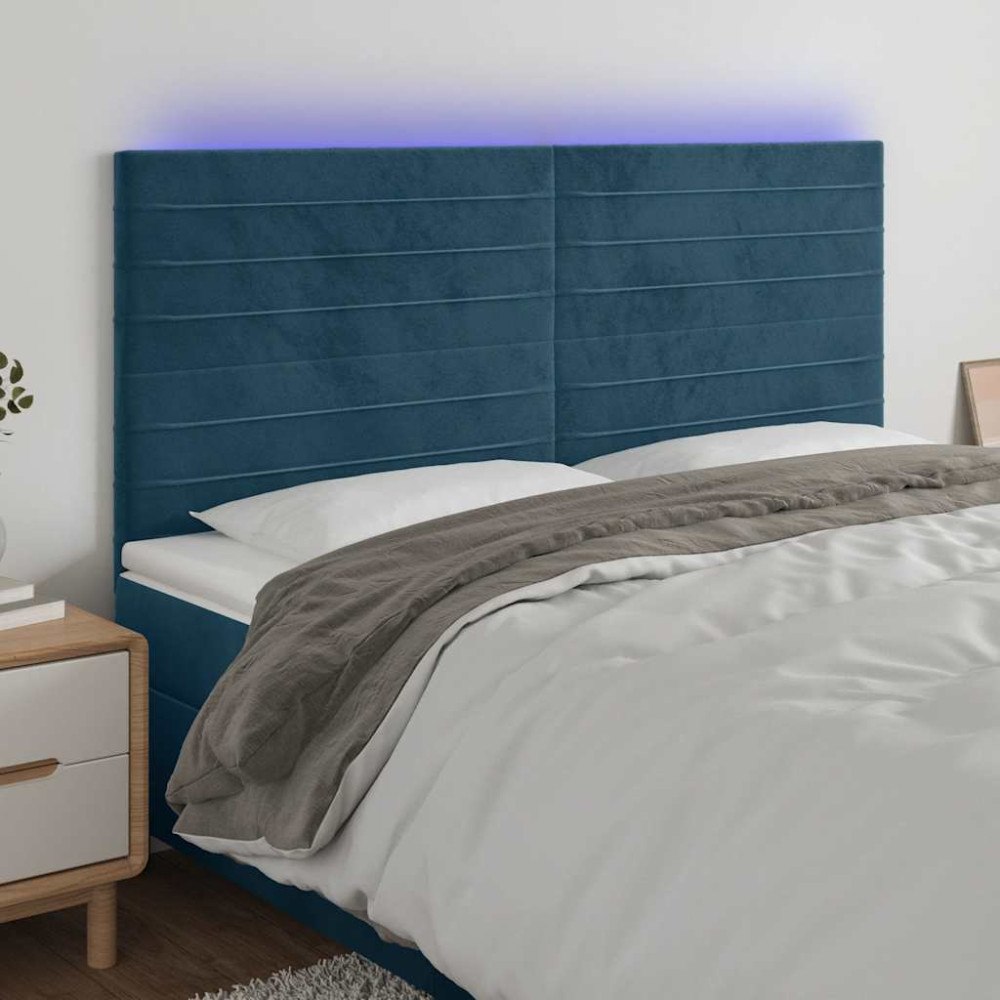 vidaXL Sänggavel LED mörkblå 200x5x118/128 cm sammet