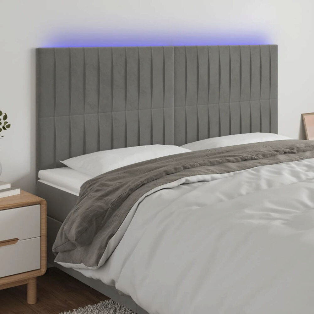 vidaXL Sänggavel LED ljusgrå 160x5x118/128 cm sammet