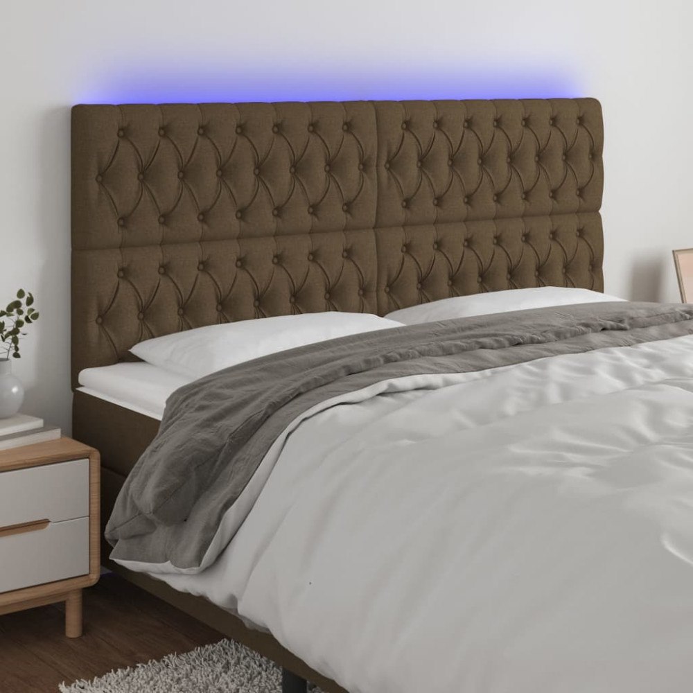 vidaXL Sänggavel LED mörkbrun 180x7x118/128 cm tyg
