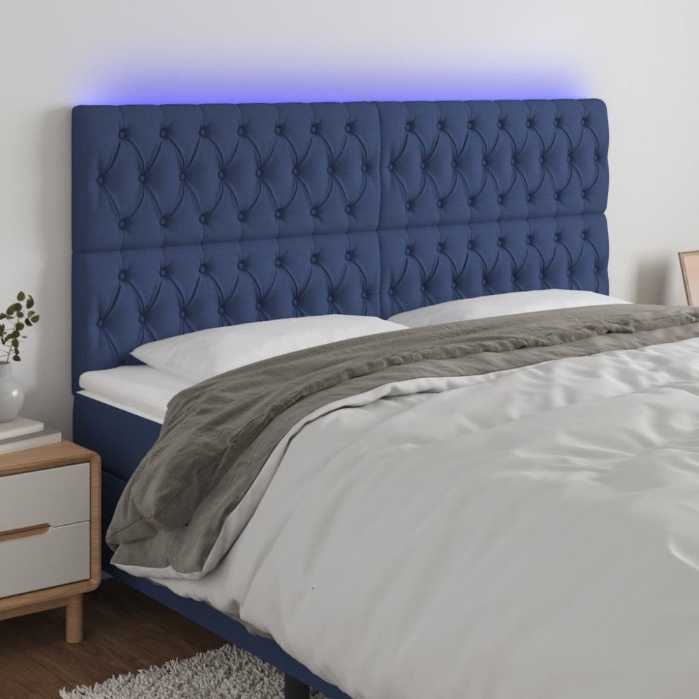 vidaXL Sänggavel LED blå 180x7x118/128 cm tyg