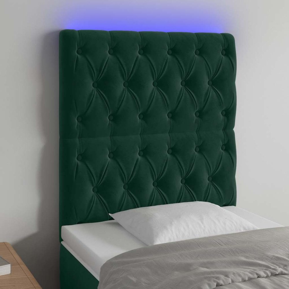 vidaXL Sänggavel LED mörkgrön 80x7x118/128 cm sammet