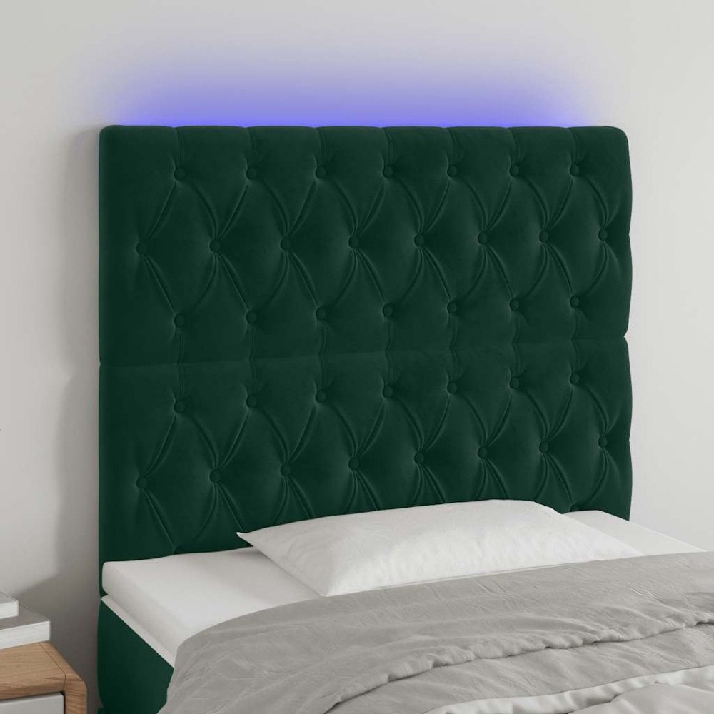 vidaXL Sänggavel LED mörkgrön 90x7x118/128 cm sammet