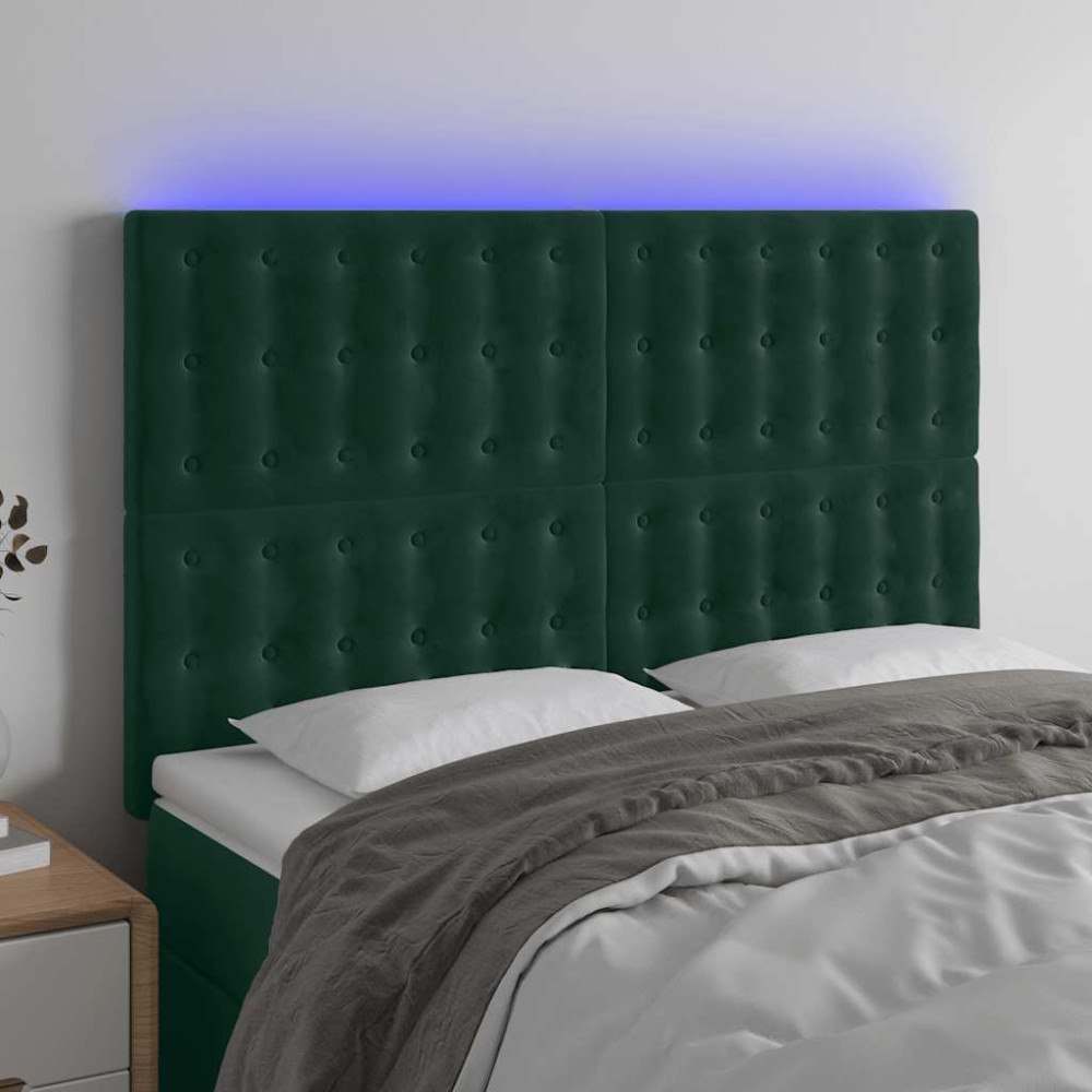 vidaXL Sänggavel LED mörkgrön 144x5x118/128 cm sammet