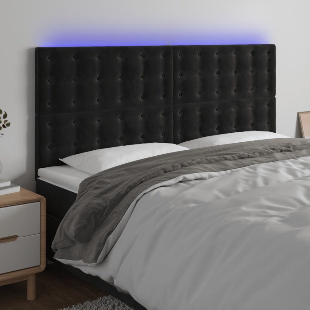vidaXL Sänggavel LED svart 180x5x118/128 cm sammet