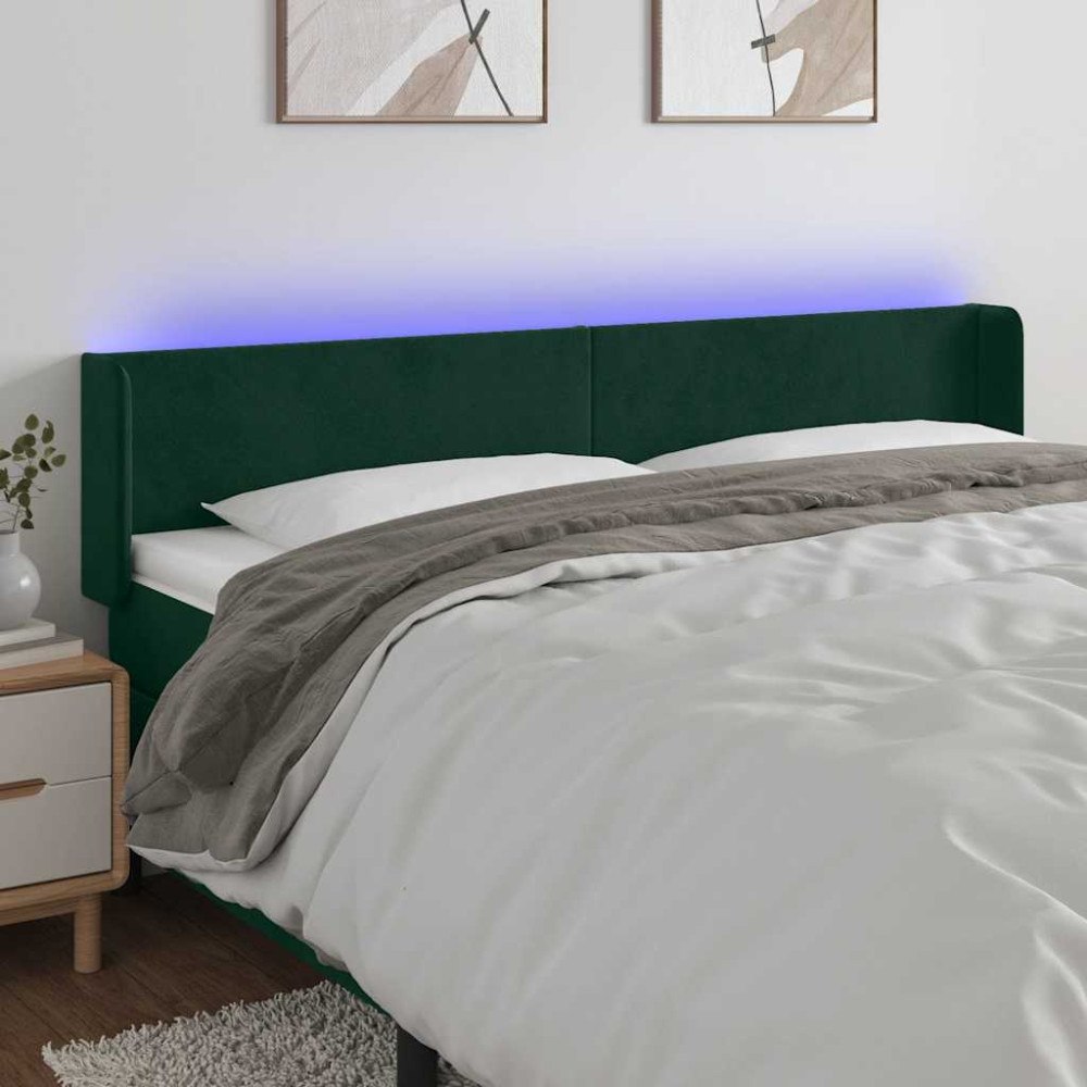 vidaXL Sänggavel LED mörkgrön 183x16x78/88 cm sammet