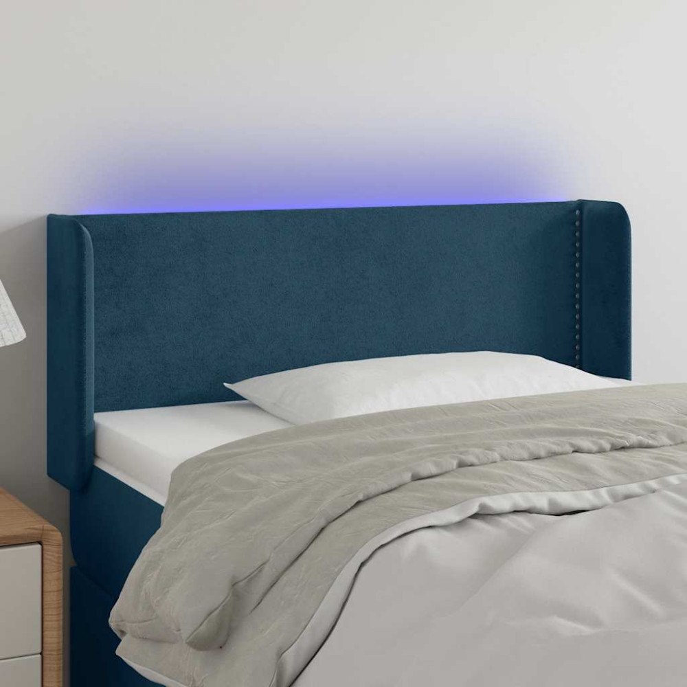 vidaXL Sänggavel LED Mörkblå 93x16x78/88 cm sammet