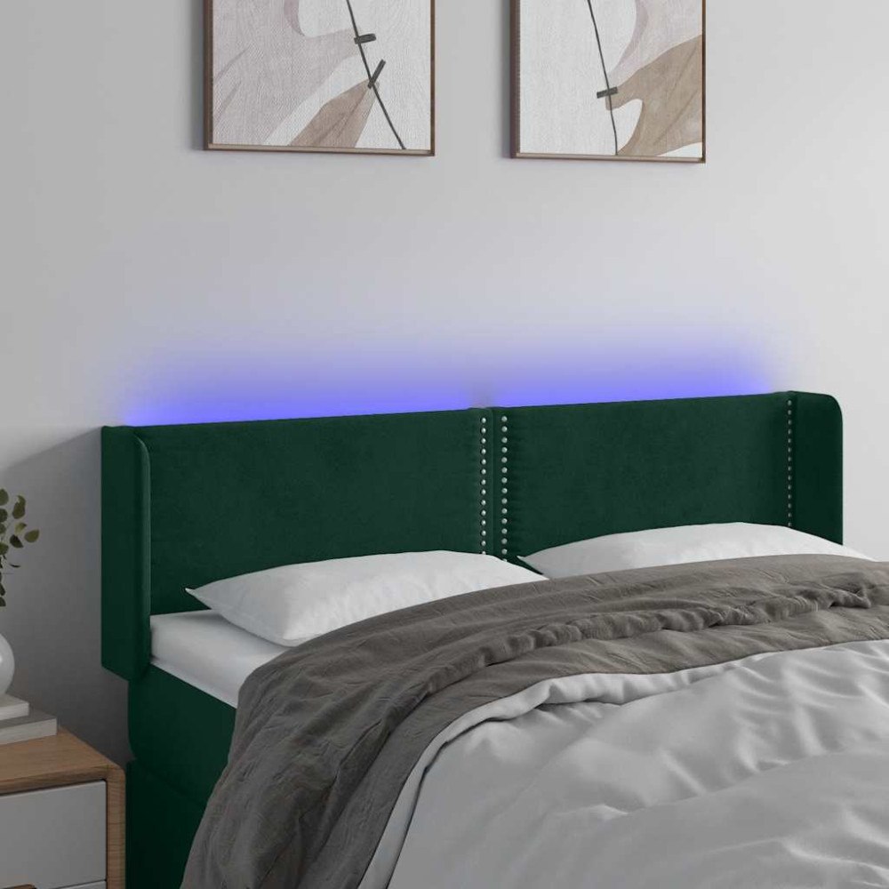 vidaXL Sänggavel LED mörkgrön 147x16x78/88 cm sammet