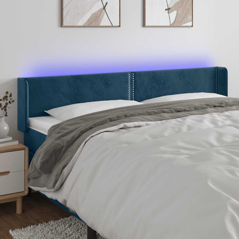 vidaXL Sänggavel LED mörkblå 163x16x78/88 cm sammet