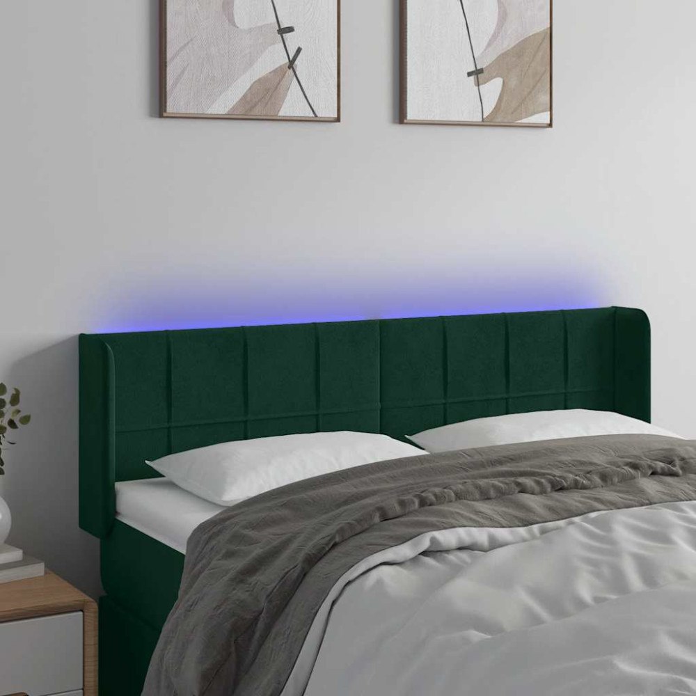 vidaXL Sänggavel LED mörkgrön 147x16x78/88 cm sammet