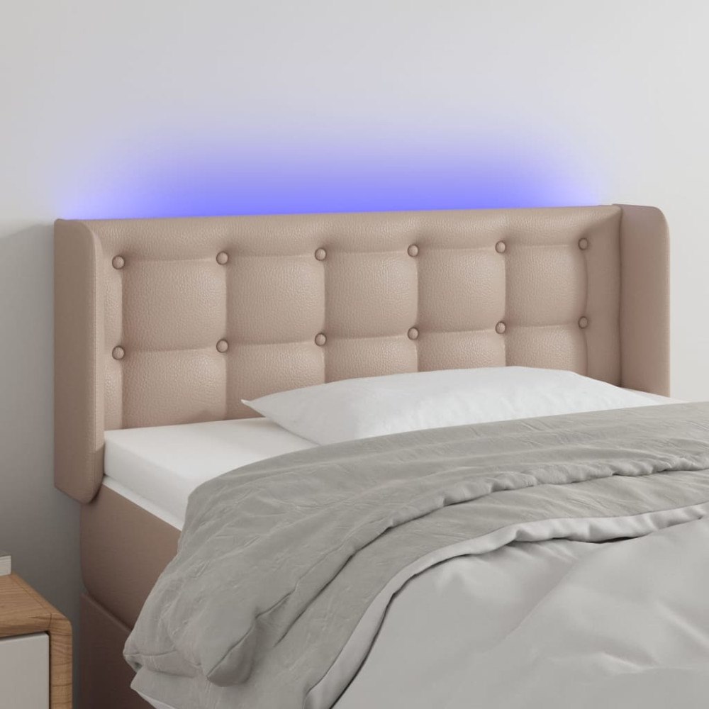 vidaXL Sänggavel LED cappuccino 83x16x78/88 cm konstläder