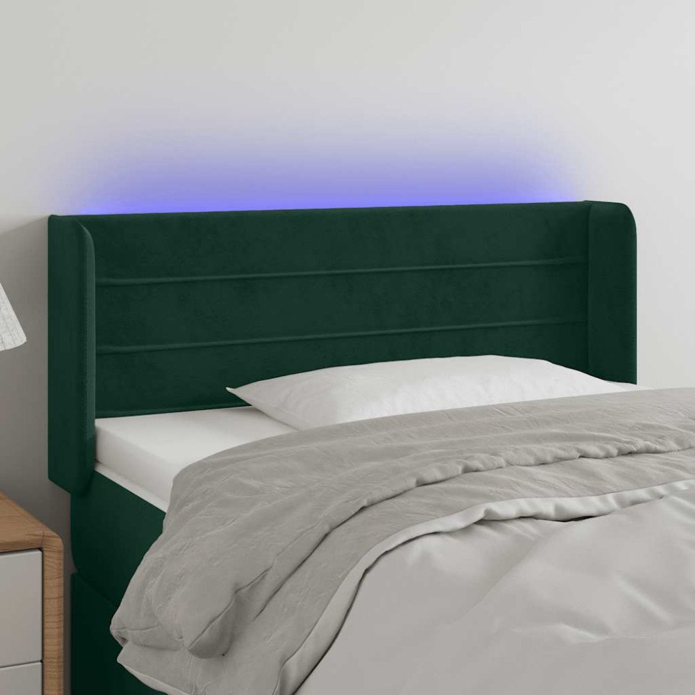 vidaXL Sänggavel LED mörkgrön 93x16x78/88 cm sammet