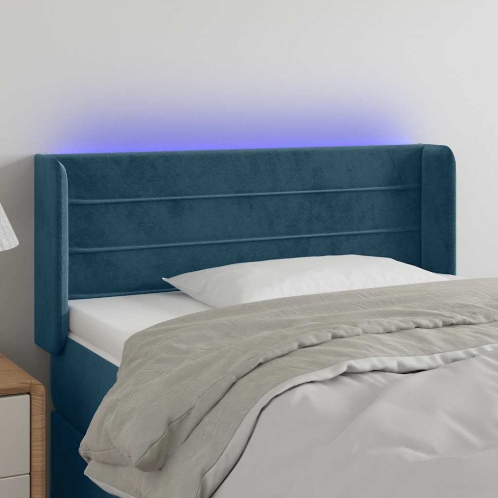 vidaXL Sänggavel LED Mörkblå 93x16x78/88 cm sammet