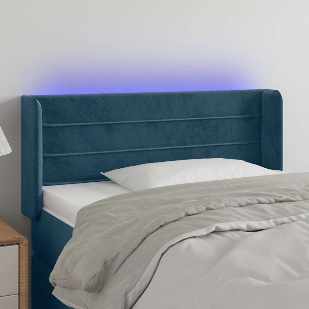 vidaXL Sänggavel LED mörkblå 103x16x78/88 cm sammet