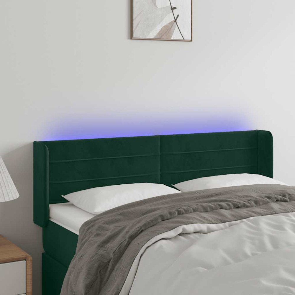 vidaXL Sänggavel LED mörkgrön 147x16x78/88 cm sammet
