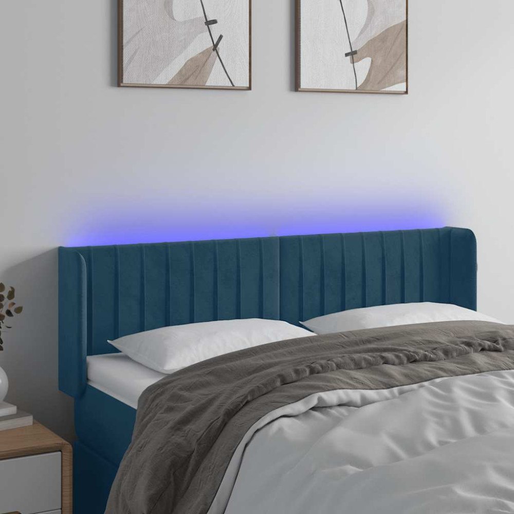 vidaXL Sänggavel LED mörkblå 147x16x78/88 cm sammet