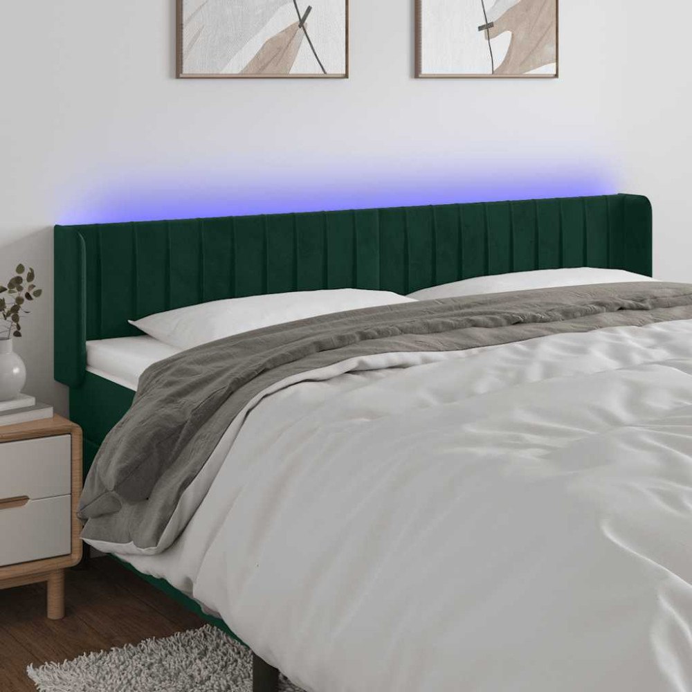 vidaXL Sänggavel LED mörkgrön 163x16x78/88 cm sammet