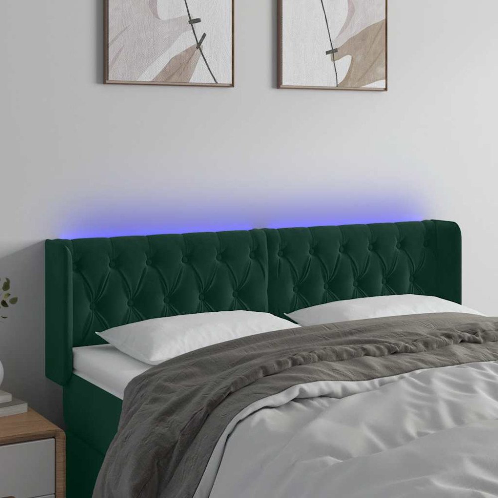 vidaXL Sänggavel LED mörkgrön 163x16x78/88 cm sammet