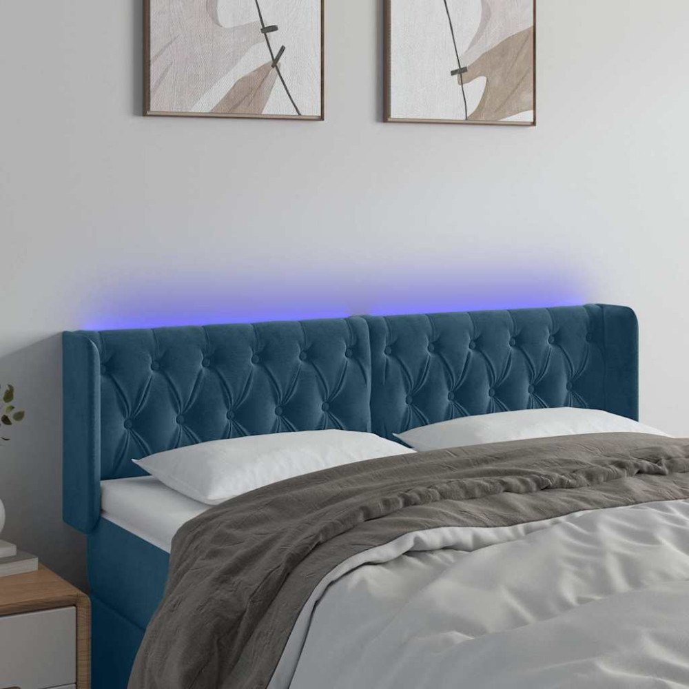 vidaXL Sänggavel LED mörkblå 163x16x78/88 cm sammet