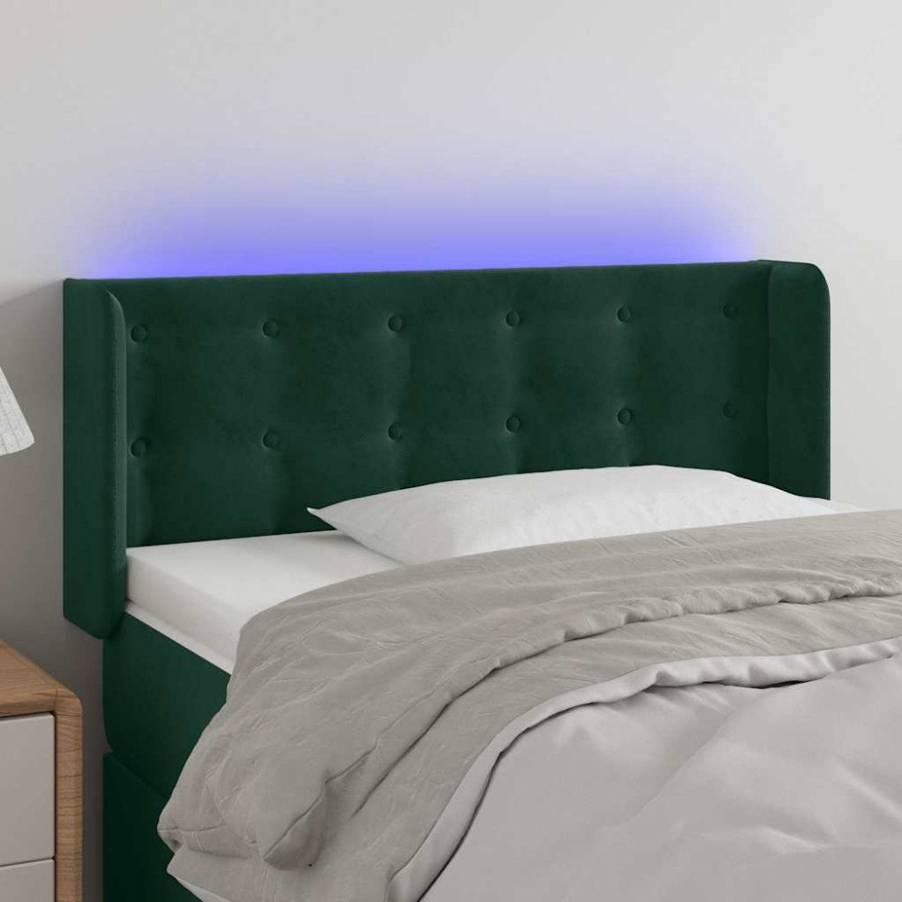 vidaXL Sänggavel LED mörkgrön 93x16x78/88 cm sammet