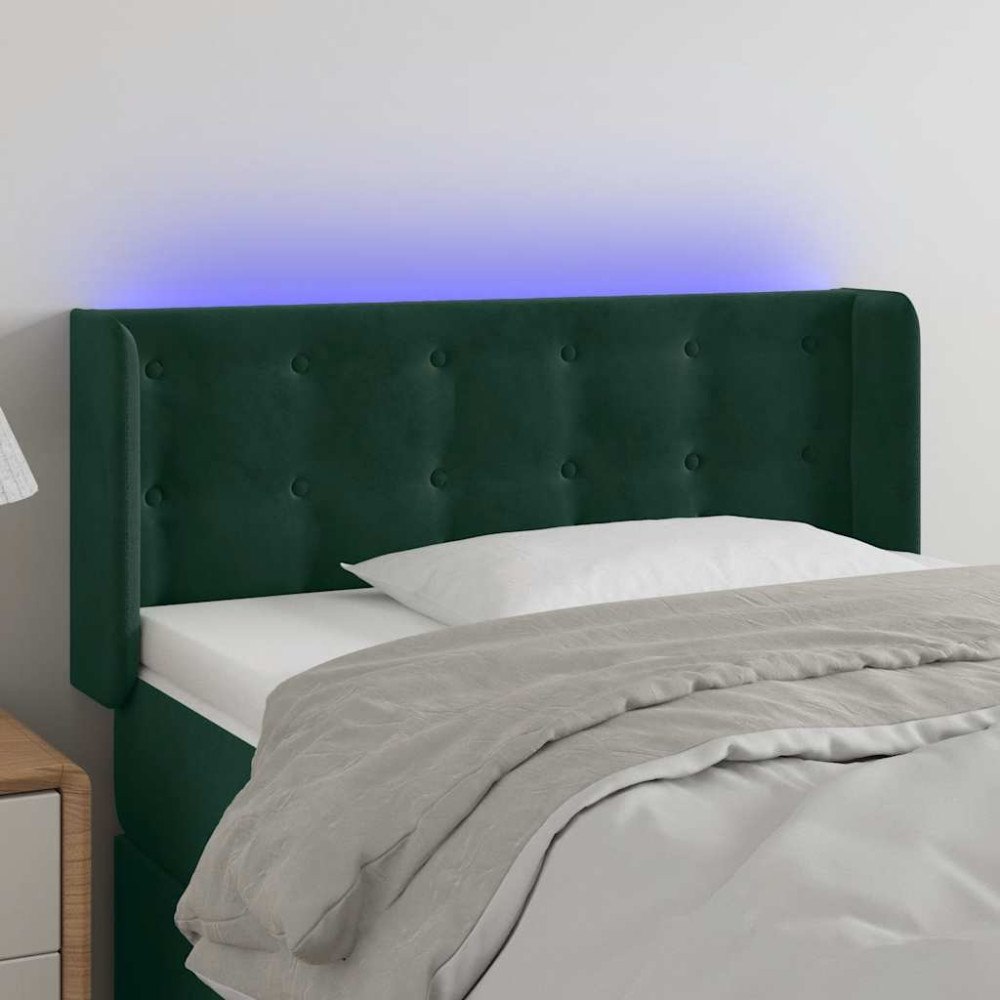 vidaXL Sänggavel LED mörkgrön 103x16x78/88 cm sammet