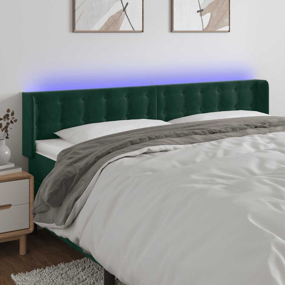 vidaXL Sänggavel LED mörkgrön 163x16x78/88 cm sammet