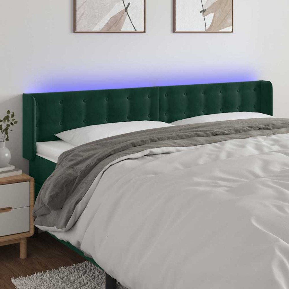 vidaXL Sänggavel LED mörkgrön 183x16x78/88 cm sammet