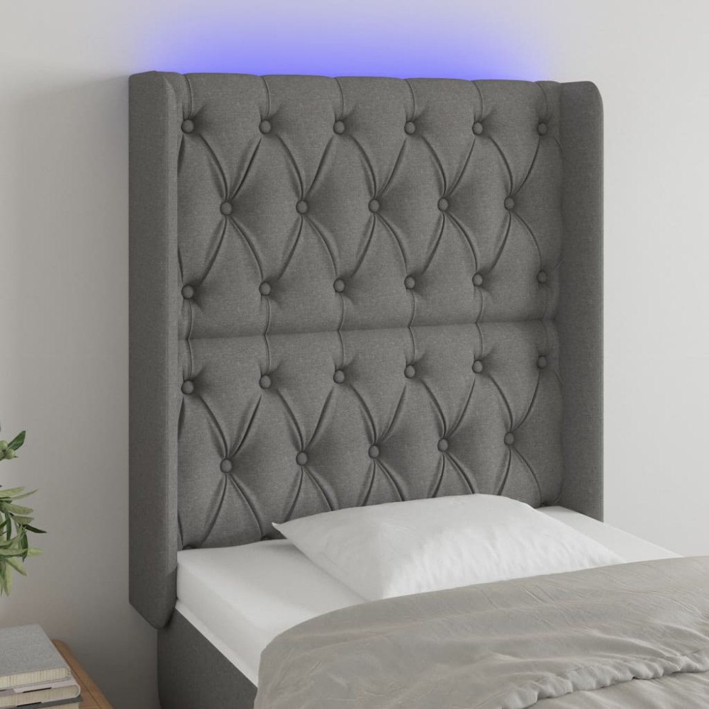 vidaXL Sänggavel LED mörkgrå 83x16x118/128 cm tyg