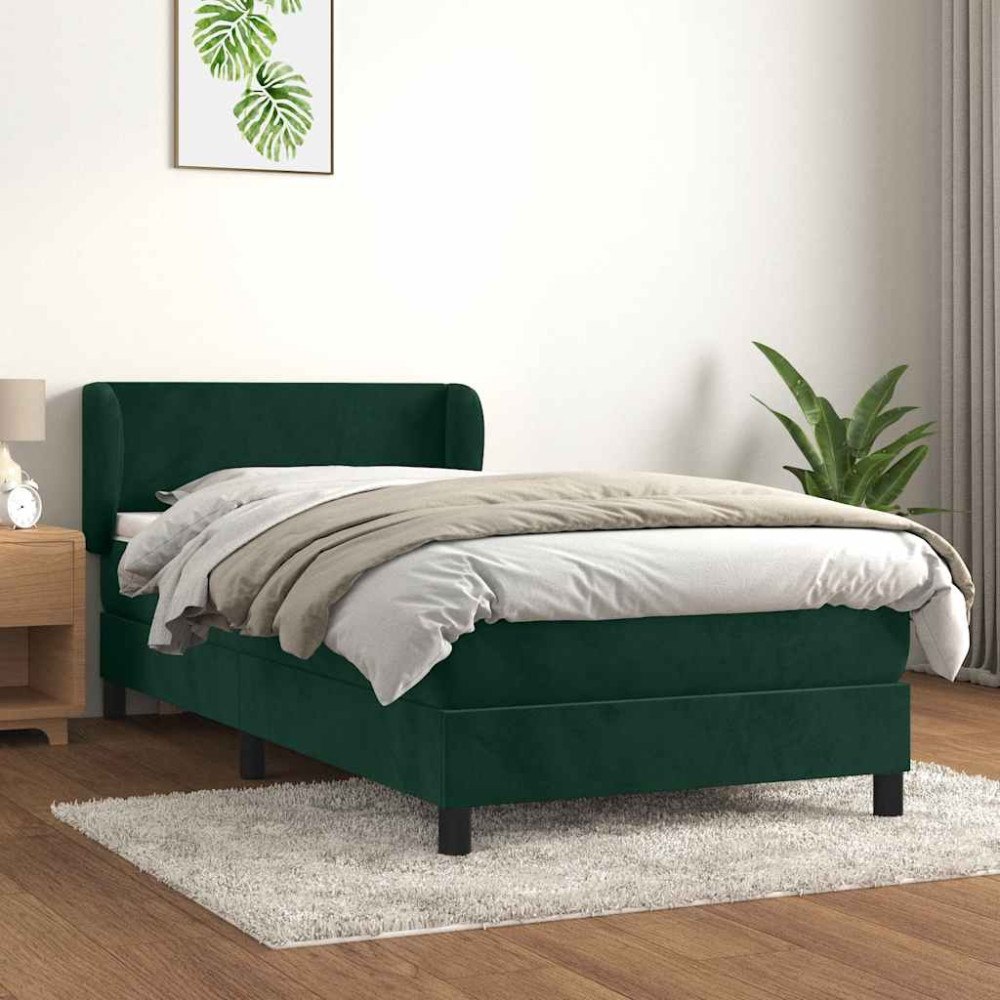 vidaXL Ramsäng med madrass mörkgrön 90x200 cm sammet