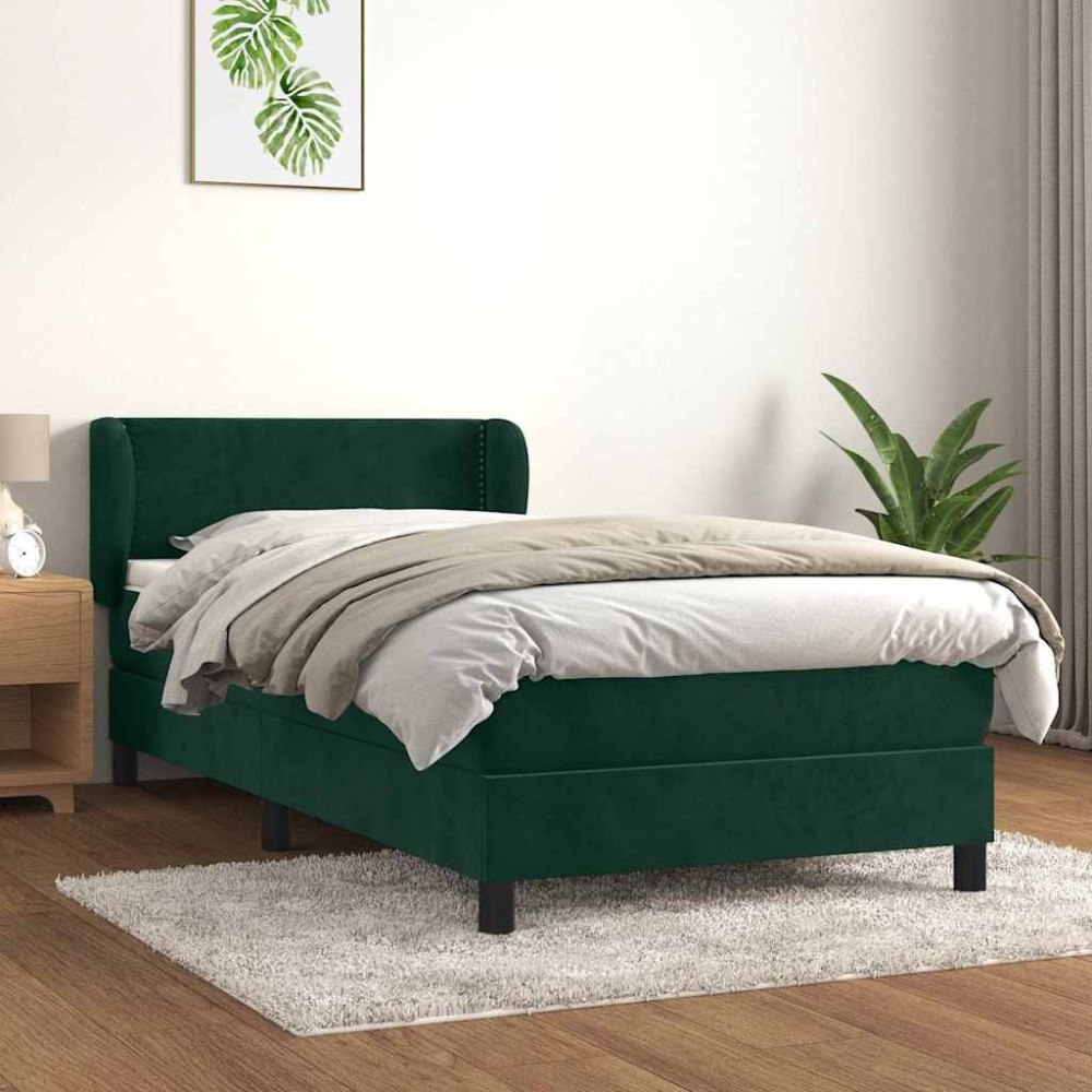 vidaXL Ramsäng med madrass mörkgrön 90x200 cm sammet