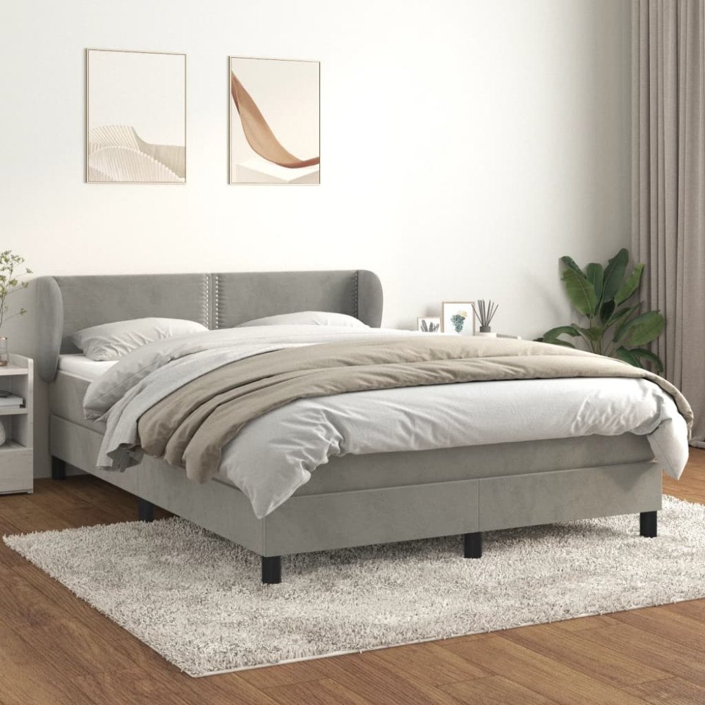 vidaXL Ramsäng med madrass ljusgrå 140x200 cm sammet