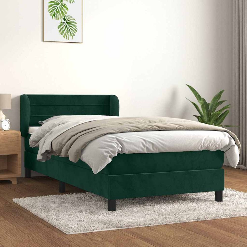 vidaXL Ramsäng med madrass mörkgrön 100x200 cm sammet