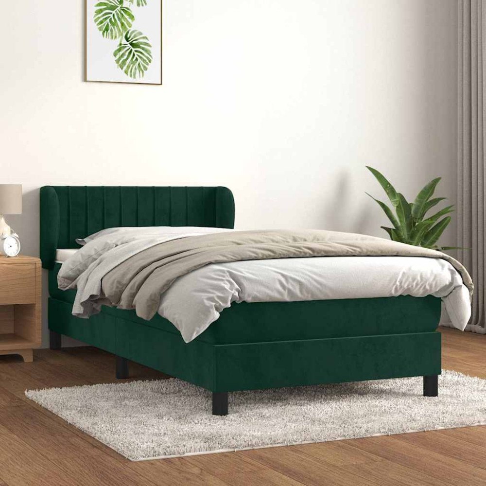 vidaXL Ramsäng med madrass mörkgrön 90x200 cm sammet
