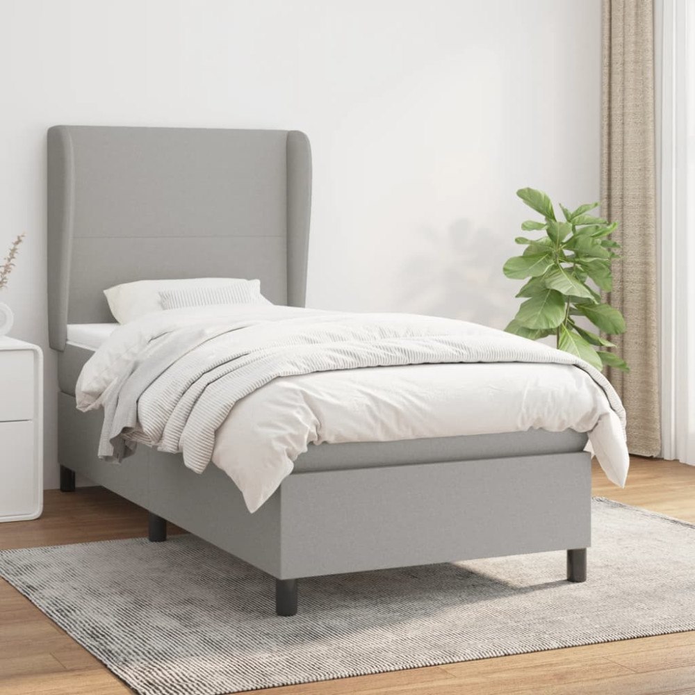 vidaXL Ramsäng med madrass ljusgrå 90x190 cm tyg