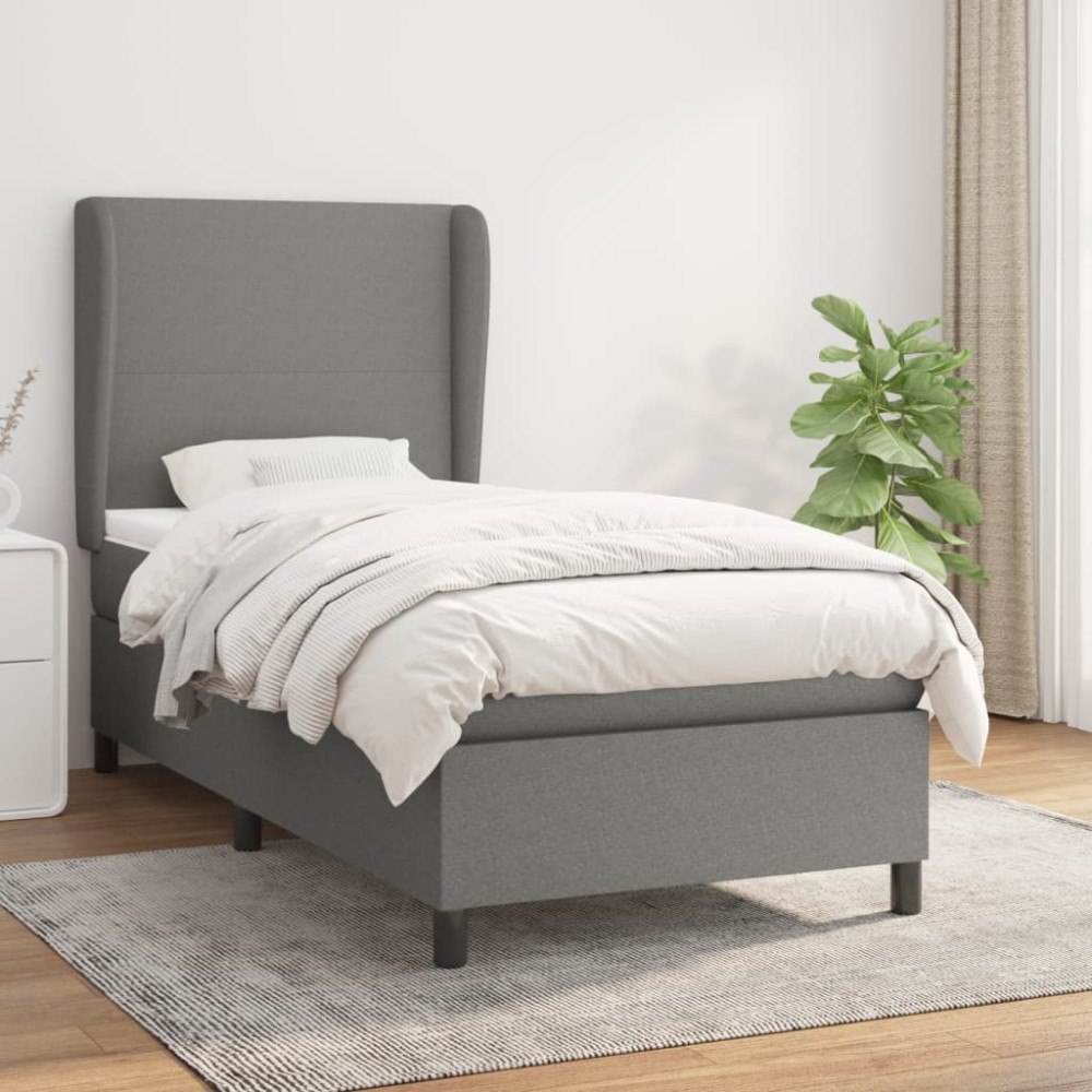 vidaXL Ramsäng med madrass mörkgrå 90x190 cm tyg