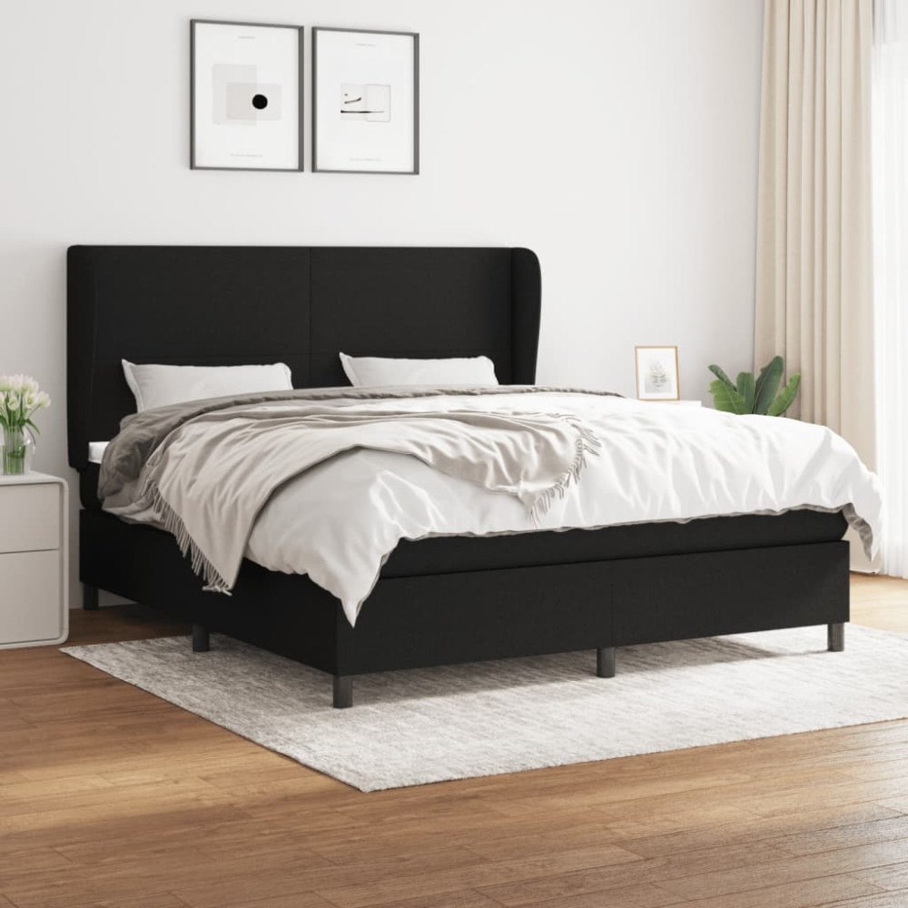 vidaXL Ramsäng med madrass svart 180x200 cm tyg